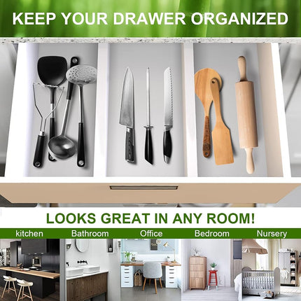 ANTOWIN Bamboo Drawer Dividers, Drawer Separators Splitter,17-22 inches Long Adjustable Spring-loaded Organizer for Large Utensil, Clothes, Tools Drawers, 6 Pack Dividers + 4 Pack Baffle (White)