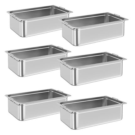 RIEDHOFF 6 Pack Table Pan, 6-inch Deep, Food Grade Stainless Steel Pan Set with Handles for Catering &Party