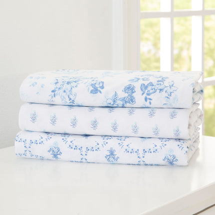 Sábanas ajustables para cuna Delta Children para niñas y niños - Sábana para cuna 100% algodón orgánico para colchones de cuna estándar y para niños pequeños - 28x52 pulgadas - Certificación GOTS (paquete de 3), Botánicos Azules
