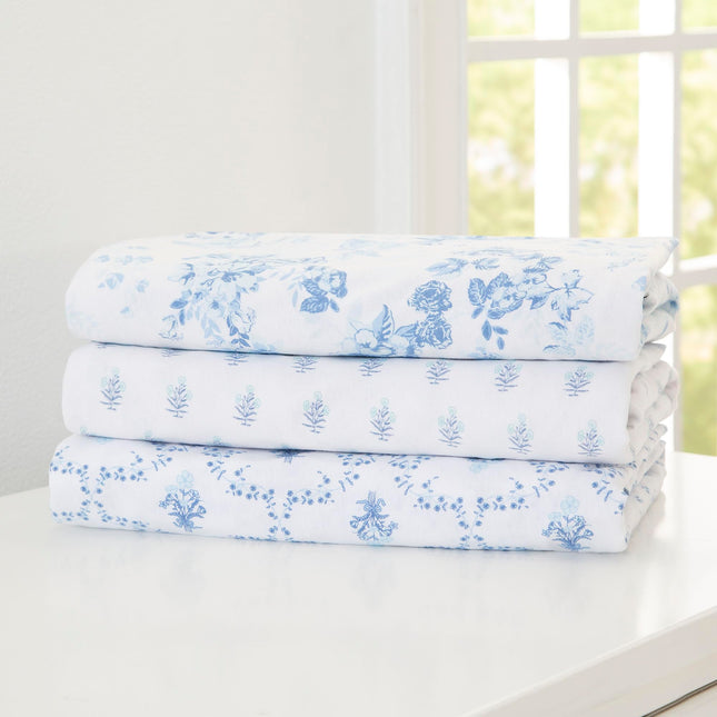 Delta Children Fitted Crib Sheets for Girls and Boys - 100% Organic Cotton Crib Sheet for Standard Crib and Toddler Mattresses - 28x52 Inch - GOTS Certified (Pack of 3), Blue Botanicals