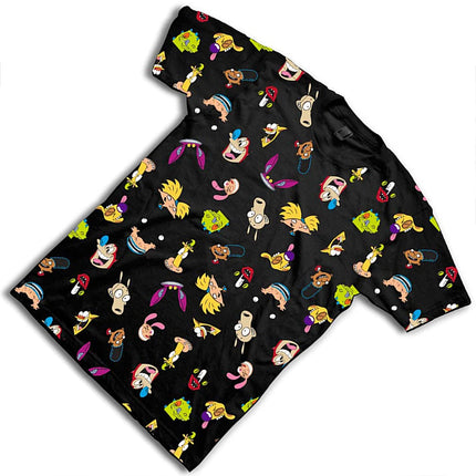 Camiseta clásica de Nickelodeon de los 90 para hombre - Rugrats, Invader Zim, Ren & Stimpy, y Hey Arnold Vintage T-Shirt (Negro Estampado, Pequeña)