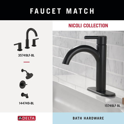 Delta 4-Piece Matte Black Bathroom Set Towel Rack, Ring, Toilet Paper Holder, Hook | Nicoli Bath Accessories