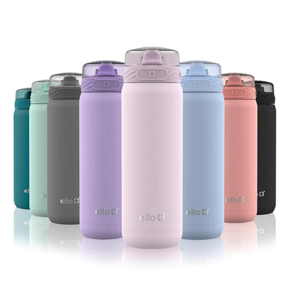 Ello Cooper Botella de Agua de Acero Inoxidable de 530 ml con Popote y Asa de Transporte, Doble Pared y Metal con Aislamiento al Vacío, Tapa Antiderrames con Boquilla de Silicona Suave, Reutilizable, Sin BPA, Rosa Cachemira