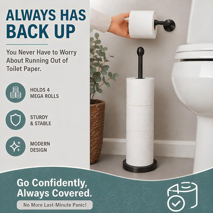 Songtec Toilet Paper Holder Stand, Black Floor Standing Tisse Roll Holder with Reserve for 4 Rolls, Compact Design Bathroom Toilet Paper Storage - Black