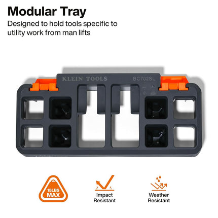 KLEIN TOOLS BC702SL Tool Holder Module Rail System Attachment, 15-Pound Load Rating, High-Impact Plastic, Weather-Resistant with Swappable Inserts for Man Lifts and Scissor Lifts