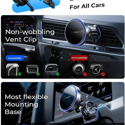 LISEN for Qi2.2 25W MagSafe Car Charger Mount with Cooling Fan＆95W Adapter
