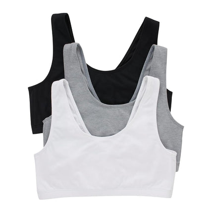 Hanes Women's Pack, Cotton Scoopneck Bralette, Low-Impact Sports Bra, 3-Pack, Opaque, Black/Concrete Heather/White, L (Pack of 3)