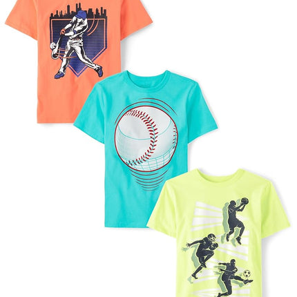 The Children's Place Baby Boys' Sports Short Sleeve Graphic T-Shirts,multipacks, Baseball 3-Pack, Medium