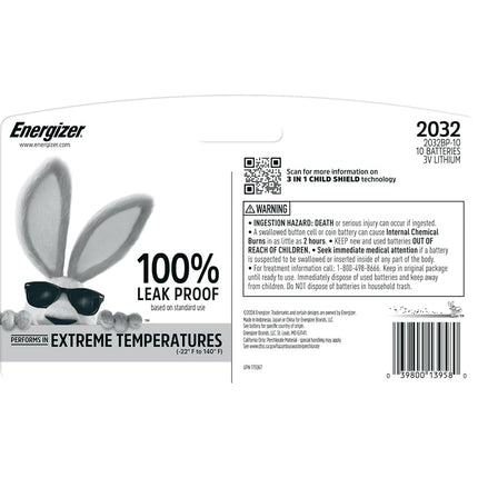 Energizer 2032 Batteries (10 Pack), 3 V Lithium Batteries