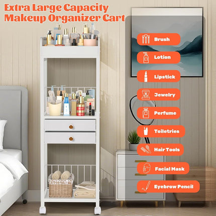 Makeup Organizer Storage Cart, Large Skincare Organizers, 2-Drawer Rolling Floor Skincare Organizer and Storage for Cosmetics/Perfume/Nail Polish, Skin Care Nail Polish Perfume Makeup Brush Hair Tool