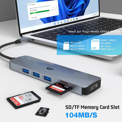 oditton USB C Hub, 6 in 1 USB C Adapter for Mac Pro/Air, USB 3.0 5Gbps Speedy Docking Hub for Dell,Surface,HP,Lenovo and Other Type C Devices (4K HDMI,USB A 3.0,SD/TF)