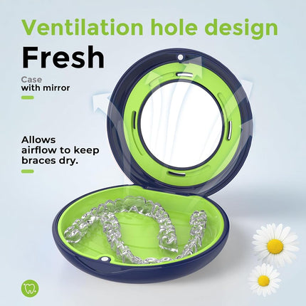 HEMILAB® Retainer Case, Slim Aligner Case with Mirror, Compatible with Invisalign, Cute Retainer Orthodontic Box with Vent Holes, Blue