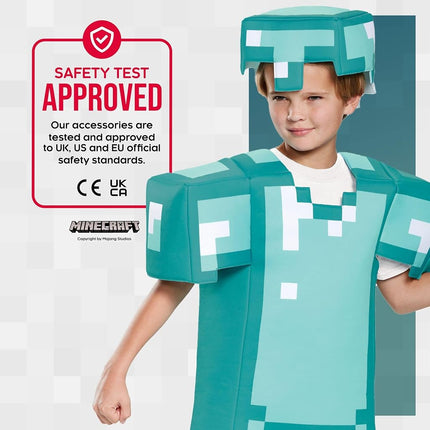 Disguise Official Deluxe Minecraft Costume Kids, Diamond Armour Minecraft Costume Fancy Dress Up Outfit, Halloween Birthday World Book Day Costumes for Boys Children Large
