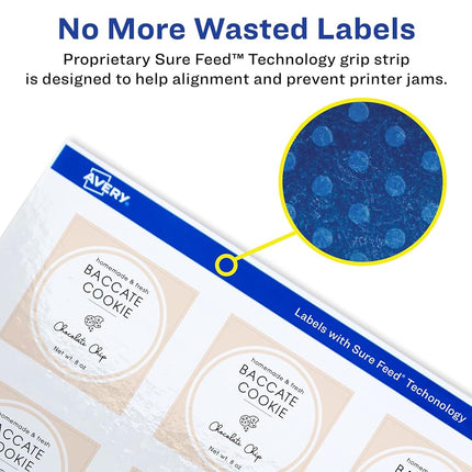 Avery Glossy White Square Labels with Sure Feed, 2-1/8" x 2-1/8", 300 Glossy White Labels, Print-to-The-Edge, Permanent Label Adhesive, Laser/Inkjet Printable Labels