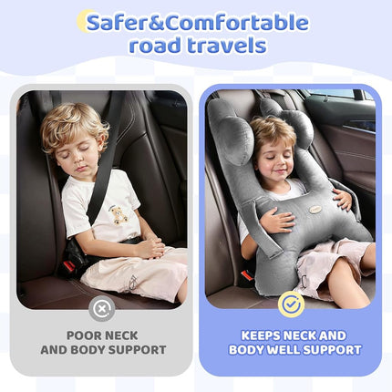 Almohada de viaje para niños FLORICH, almohada de viaje para dormir en coche para niños, almohada lavable en forma de H para adultos y niños para apoyar la cabeza y el cuerpo en viajes por carretera (gris)