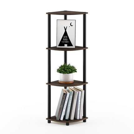 Furinno TURN-N-TUBE Corner Shelf, 4-Tier Corner Bookshelf, Display Storage Shelves with Open Shelves, for Organization and Storage, Living Room, Home Office, Garage, Columbia Walnut