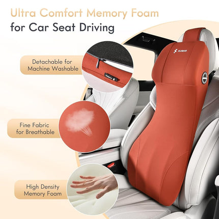 FLORICH 2-in-1 Lumbar Support with Headrest Pillow for Car Ergonomic Memory Foam Car Seat Back Cushion Integrated Lumbar Pillow with Car Neck Pillow for Driving Seat Relief Back Sciatica Pain, Red