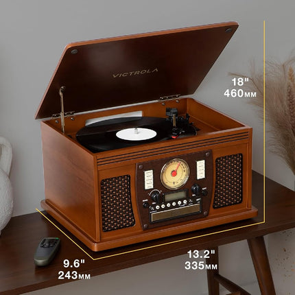 Victrola Navigator 8-in-1 Bluetooth Record Player with Built-in Speakers – 3 Speed, CD Player, Cassette, FM Radio, USB, RCA Out, Headphone Jack, Wireless Music Streaming, Real Wood (Walnut)