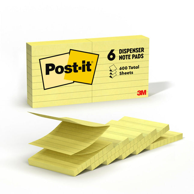 3M R335YW Post-It Lined Pop-Up Notes, 3 x 3, Yello