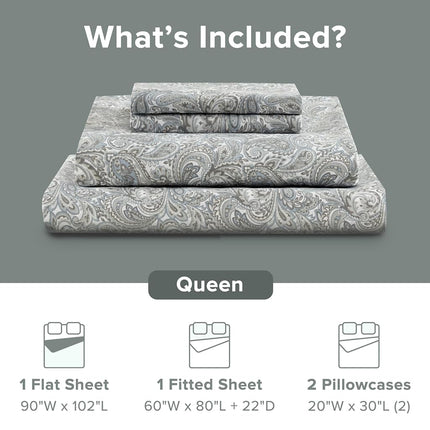 Comfort Spaces 100% Cotton Percale Sheets King Extra Deep Pocket 4 Piece