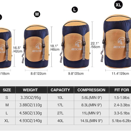 REDCAMP 15/25/35L Nylon Compression Stuff Sack for Sleeping Bag, Lightweight Compact Compression Bag for Camping Outdoor Hiking Backpacking Travelling, Yellow (Orange S)
