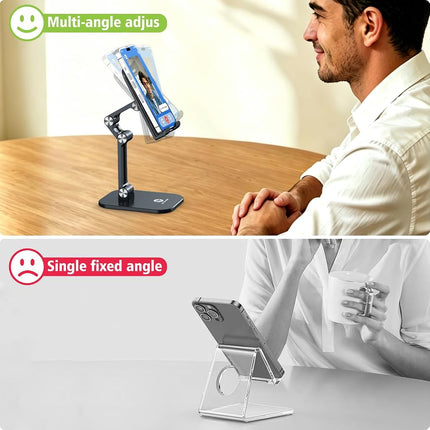 OCYCLONE Phone Stand, Adjustable Height and Angle Foldable Cell Phone Stand Holder for Desk, Taller iPhone Stand Compatible with 4.7"-13" Smartphones iPad Tablet, Black