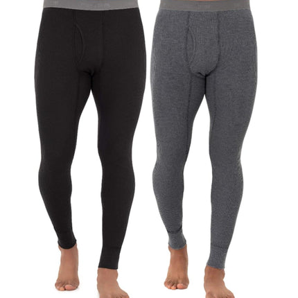 Fruit of the Loom Men's Recycled Premium Waffle Thermal Underwear Long Johns Bottom (1, 2, 3, and 4 Packs) Pajama, Black/Greystone Heather, 4X-Large (Pack of 2)