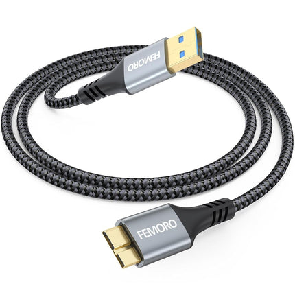 Cable de disco duro FEMORO de 0,9 m, transferencia de datos de 5 Gbps, cable USB 3.0 A a Micro B externo de repuesto para disco duro Seagate WD SSD HDD, disco de juegos Xbox y escáner Brother