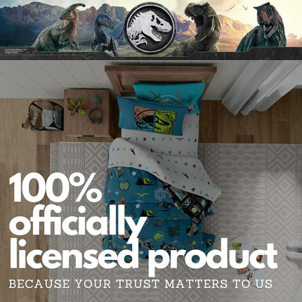Franco Jurassic World Kids Bedding Super Soft Cozy Reversible Microfiber Comforter and Sheet Set with Sham, 5 Piece Twin Size, (Officially Licensed Product)