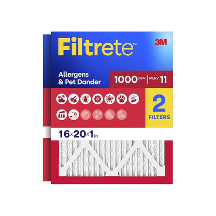 Filtrete 16x20x1, AC Furnace Air Filter, MPR 1000, Micro Allergen Defense, 2-Pack (exact dimensions 15.719 x 19.719 x 0.84)