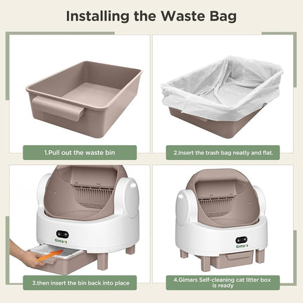 Gimars Open Top Design Self Cleaning Litter Box, Automatic Cat Litter Box for Multiple Cats & Senior Cats, App Control with Safety Sensors, Low Odor, Includes Trash Bags & Litter Mat, Champagne