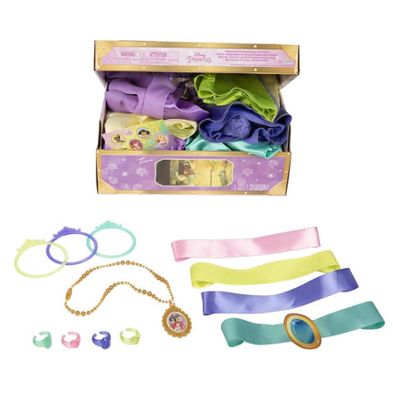 Disney Princess Adventure Princess Dress Up Trunk, 21-Piece Deluxe Dress Up Trunk Includes Tiana, Jasmine, Rapunzel and Ariel Outfits, Accessories, Storage Trunk and Stickers Included!