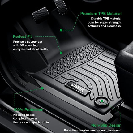 VIWIK Floor Mats for 2016-2021 Sorento 7 Seat All Weather Protection Custom Full Set Liners Include 1st and 2nd Row Front & Rear Black Car Liners