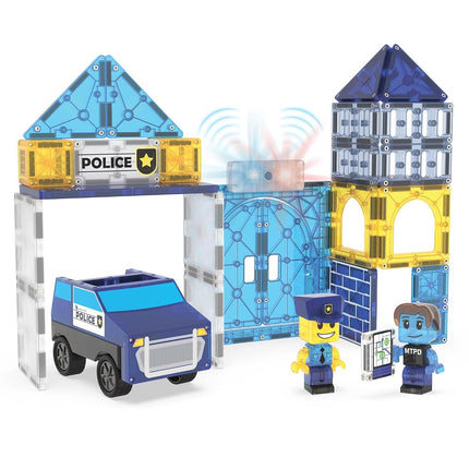 Magna-Tiles Police Station 35-Piece Magnetic Construction Set, The Original Magnetic Building Brand