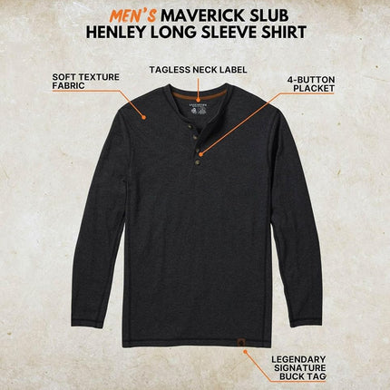 Legendary Whitetails Men's Big & Tall Maverick Slub Henley, Charcoal Heather, 5X-Large