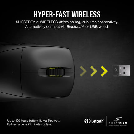 Ratón inalámbrico ultraligero para juegos Corsair M75 AIR – 2,4 GHz y Bluetooth – 26 000 PPP – Hasta 100 horas de batería – Compatible con iCUE – Negro