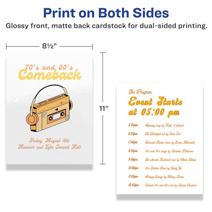 Avery Printable Rectangle Cardstock, 8.5" x 11", Glossy White Cardstock, Laser/Inkjet Cards, 10 Total