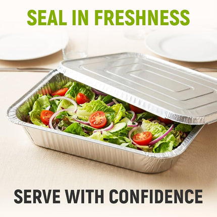 Paclord Aluminum Pans with Lids - 9" x 13" Half Size Foil Pans with Lids, Pack of 50 Pans and 50 Lids, USA-Made Disposable Aluminum Trays for Chafing Racks - Great for Cooking, Heating, Food Storing