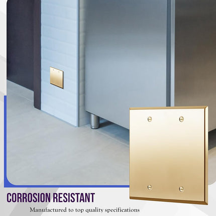 ENERLITES Placa de pared metálica para dispositivo en blanco, acero inoxidable resistente a la corrosión, tamaño 2 módulos 4.50" x 4.57", acero inoxidable 201, 7702-PB, latón pulido, oro