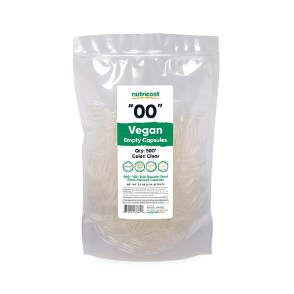 Nutricost Gélules Vides Taille 00 Véganes 500 Gélules Vides Transparentes à Base de Plantes Certifiées Casher, Certifiées Halal, Sans OGM, Sans Soja, Sans Gluten, Végétarien