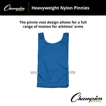 Champion Sport NP1BL Heavyweight Pinnies, Nylon, One Size, Blue, 12 per Pack