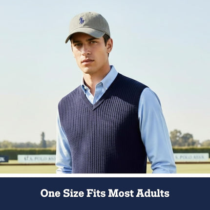 U.S. Polo Assn. Gorra de béisbol de algodón de sarga lavada ajustable para hombre con logotipo de pony y visera curvada, gris claro, talla única