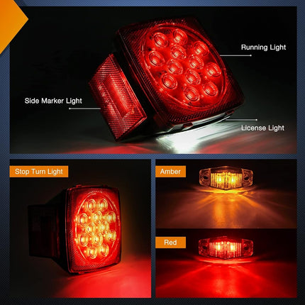 Nilight LED Trailer Light Kit Square Stop Turn Tail Light Red Amber Side Marker Light Third Brake ID Light Bar for 12V Utility Trailer Boat Camper RV Trucks Marine Snowmobile