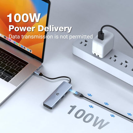 Tymyp USB Hub, 6 in 1 USB C HUB, All-in-One USB Splitter with 4K HDMI, Type C PD 100W, 2 x USB 3.0, and SD/TF Card Reader for Laptop, Flash Drive, Printer, and More