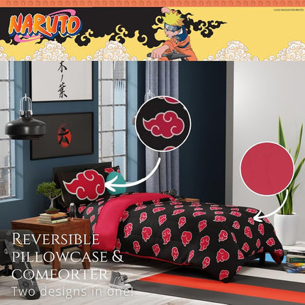 Franco Comforter and Sheet Set, Microfiber, Black-Naruto, 5 Piece Twin Size