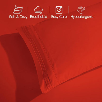Elegant Comfort Luxurious 1500 Premium Hotel Quality Microfiber Three Line Embroidered Softest 4-Piece Bed Sheet Set, Wrinkle and Fade Resistant, Queen, Rust
