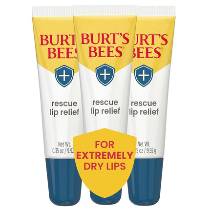 Burt's Bees Rescue Lip Relief with Shea Butter and Echinacea, 100% Natural Origin, 3 x 9.9 g, Moisturising, for All Skin Types