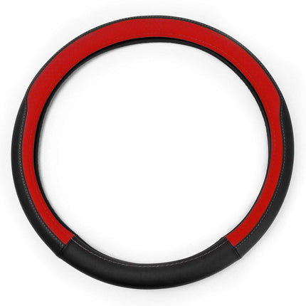 FH Group FH2009 Geometric Chic Genuine Leather Steering Wheel Cover (Red) � Universal Fit for Cars Trucks & SUVs