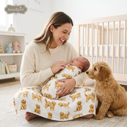 Mud Pie Golden Doodle Print Baby Swaddle Blanket, 47" x 47",