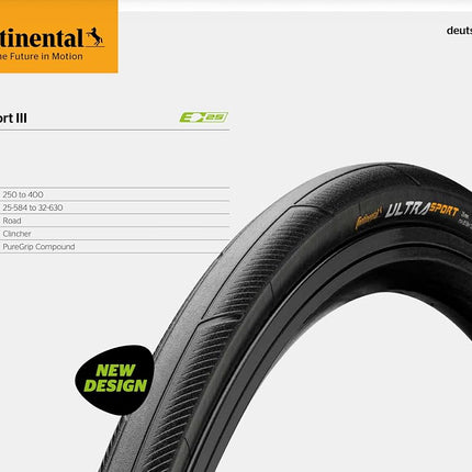 Continental - Continental 28-622 Ultra Sport III (700 x 28C) Black/Brown Foldable Skin Tire - 1 Piece